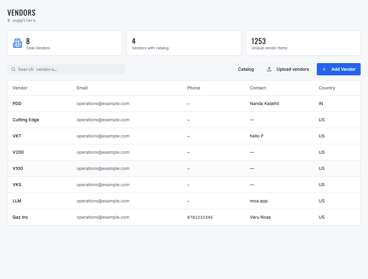 VMOTEK Vendors and Catalogs page