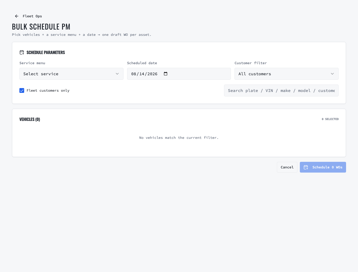 VMOTEK bulk preventive maintenance scheduling