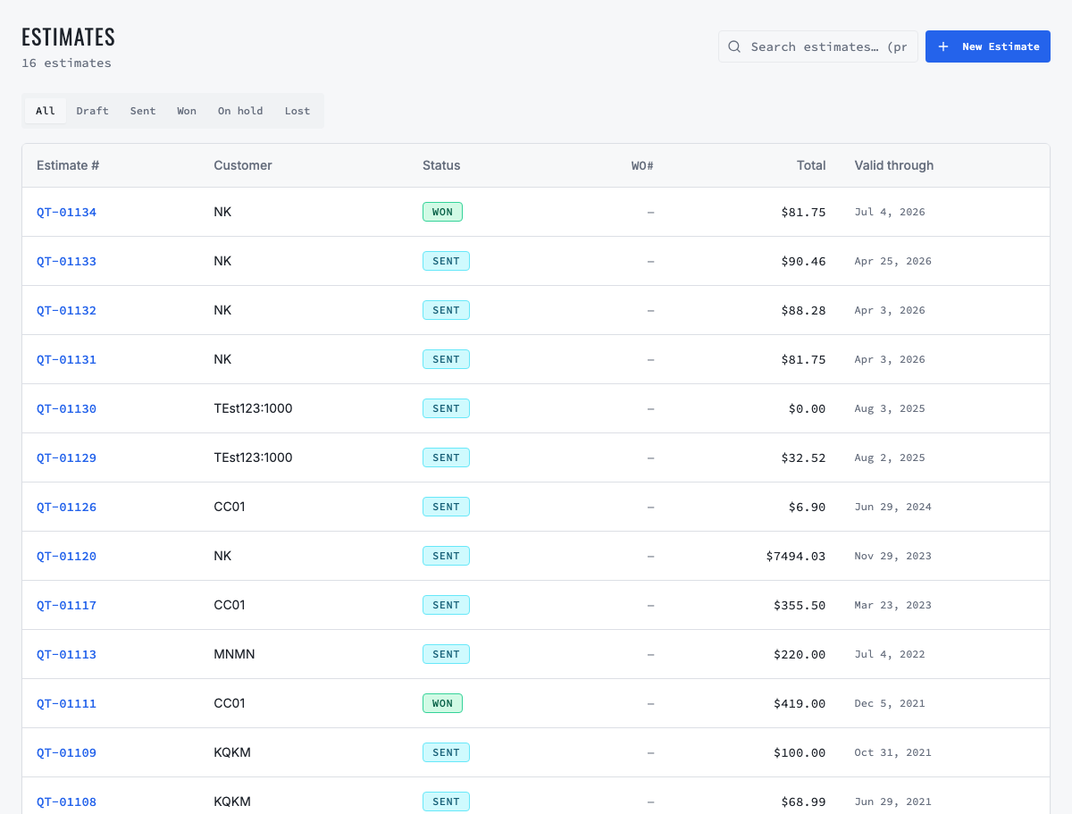 VMOTEK estimates pipeline with status filters