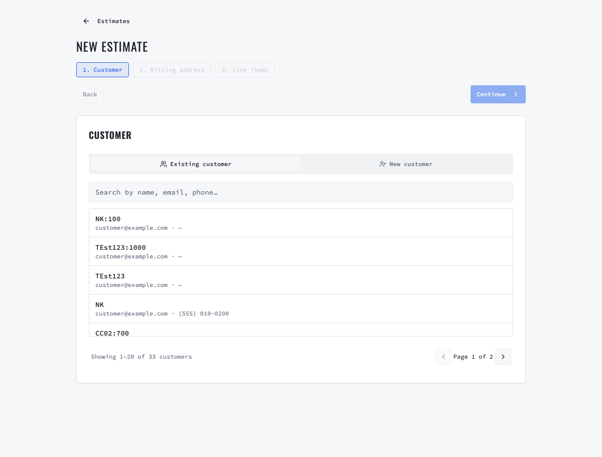 VMOTEK new repair estimate screen