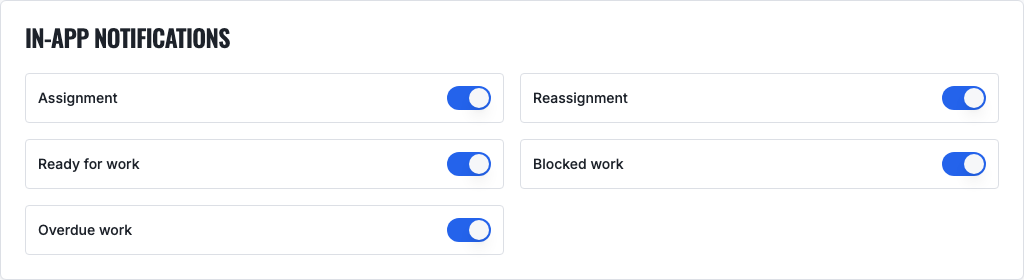 VMOTEK work order assignment, ready, blocked and overdue notification settings